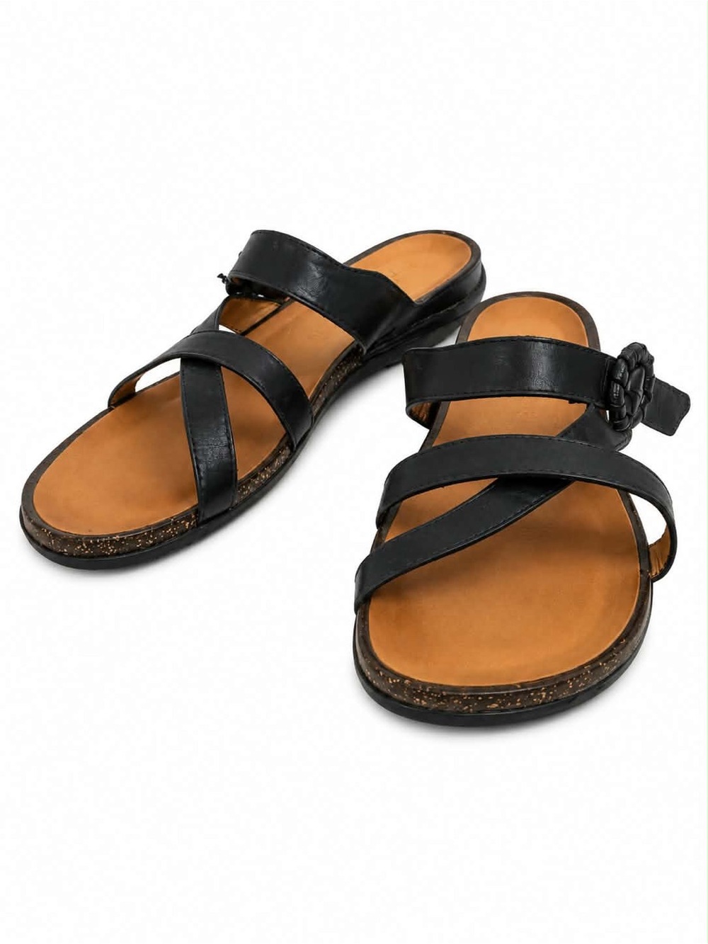 4/$20➡️ Rockport Black Leather Multi-Strap Slide Sandals – Size 9